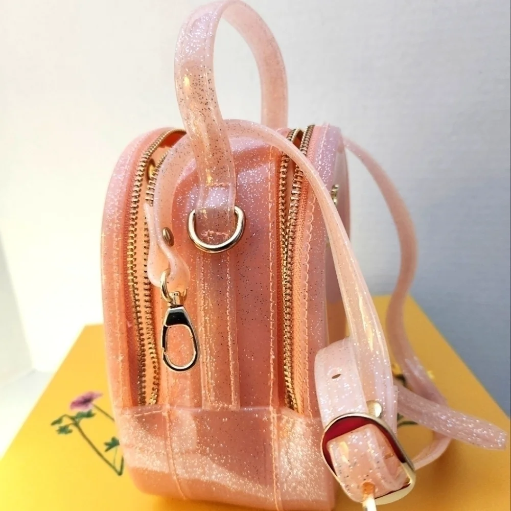 NWT Sparkled Peach Mini Crossbody Bag w/ Double Zip closure